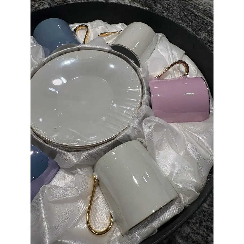 I. GODINGER ESPRESSO SET NIB PEARL LUSTER SIX CUPS & SAUCERS